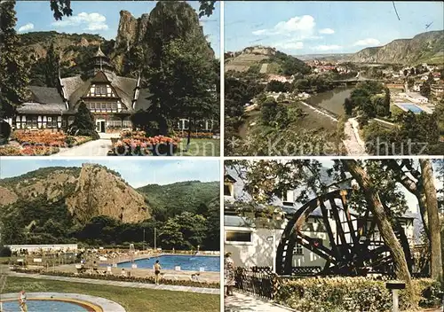 Bad Muenster Stein Ebernburg Kurpark mit Baederhaus und Rheingrafenstein Kat. Bad Muenster am Stein Ebernburg