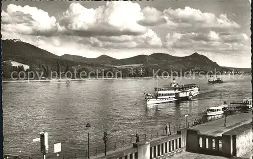 Bad Godesberg Rhein Dampfer Blick auf Petersberg und Drachenfels Kat. Bonn