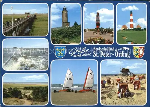 St Peter Ording Strand Segelautos Leuchttuerme Seebruecke Kat. Sankt Peter Ording