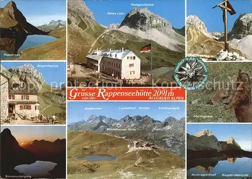 Rappenseehuette Rappensee Gipfelkreuz Rotgrundspitze Murmeltiere Sonnenuntergang Hochrappenkopf Kat. Oberstdorf