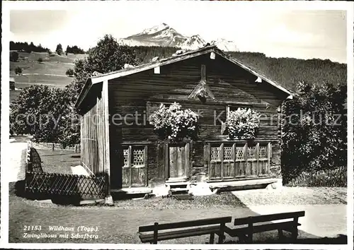 Wildhaus Lisighaus SG Zwinglihaus mit Schafberg Kat. Wildhaus