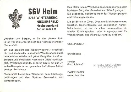 Niedersfeld SGV Heim  Kat. Winterberg