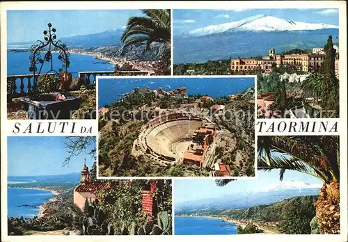 Taormina Sizilien Panorama Schloss Amphitheater Teilansicht Kat. 