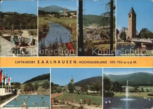 Saalhausen Sauerland Partie an der Lennebruecke Wassertretbecken Freibad Kuranlagen Kat. Lennestadt