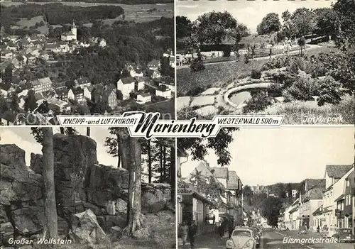 Marienberg Westerwald Kurpark Bismarckstrasse Grosser Wolfstein Felsen Kneipp und Luftkurort Fliegeraufnahme Kat. Bad Marienberg (Westerwald)