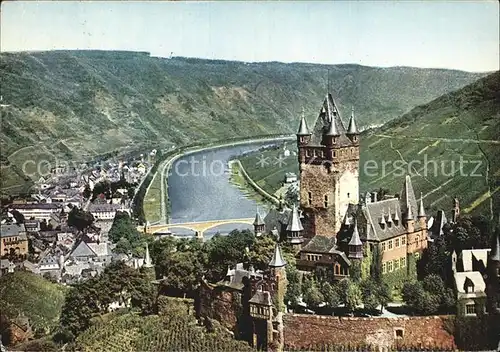 Cochem Mosel Panorama Blick ins Moseltal mit Reichsburg Kat. Cochem