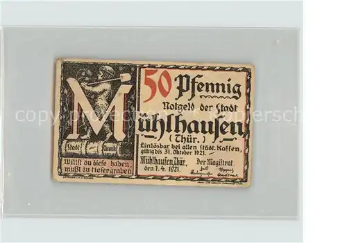 Muehlhausen Thueringen 50 Pfennig Kat. Muehlhausen Thueringen