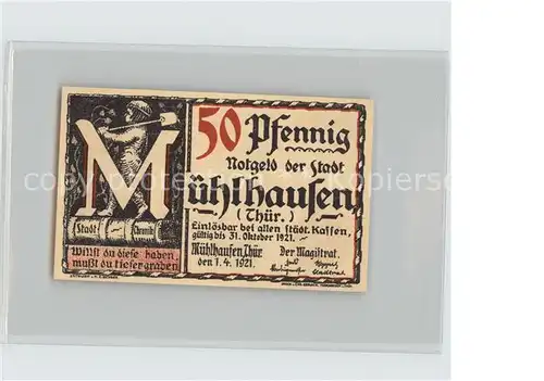 Muehlhausen Thueringen 50 Pfennig Mann mit Schaufel Kat. Muehlhausen Thueringen