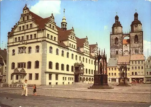 Wittenberg Lutherstadt Markt mit Rathaus und Stadtkirche Kat. Wittenberg