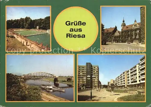 Riesa Sachsen Freibad Rathaus Anlegestelle Weisse Flotte Strasse der Deutsch Sowjetischen Freundschaft Kat. Riesa