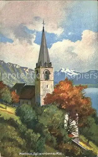 Montreux VD Dent du Midi Kirche Kuenstlerkarte Kat. Montreux