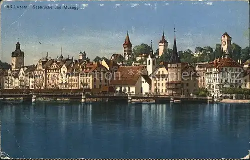 Alt Luzern LU Seebruecke Musegg Festpostkarte