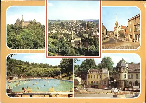 Mylau Burg Blick zum Heubnerring Freibad Burg am Markt Kat. Mylau