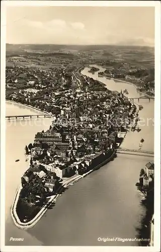 Passau Dreifluessestadt Fliegeraufnahme Kat. Passau