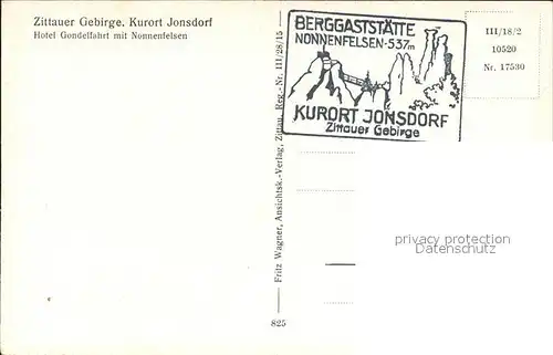 Jonsdorf Hotel Gondelfahrt mit Nonnenfelsen Kat. Kurort Jonsdorf