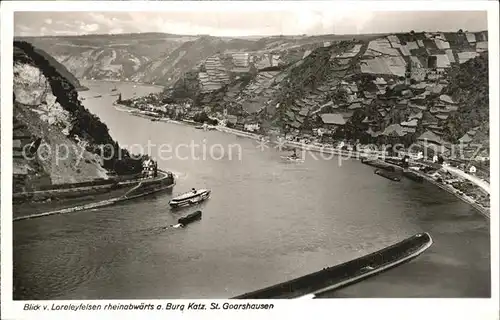 St Goarshausen Rhein Blick vom Loreleyfelsen auf Burg Katz