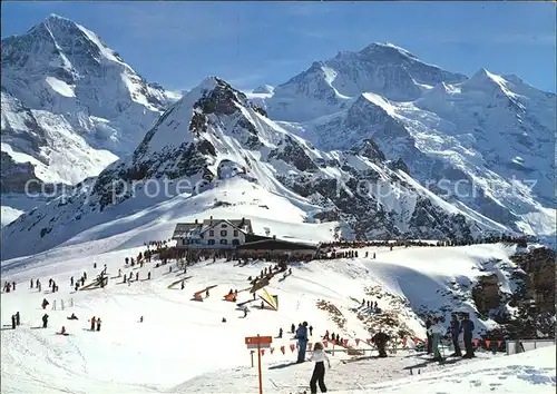 Wengen BE Maennlichen mit Moench und Jungfrau Hotel Restaurant Wintersportplatz Berner Alpen Kat. Wengen