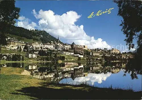 St Moritz GR Uferpartie am See Wasserspiegelung Kat. St Moritz