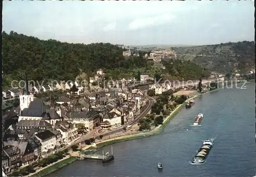 St Goarshausen Rhein mit Festung Rheinfels Fliegeraufnahme