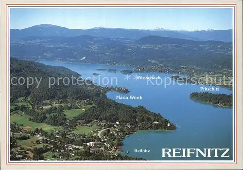 Woerthersee Seeblick mit Maria Woerth Poertschach Pritschitz Reifnitz Fliegeraufnahme Kat. Oesterreich