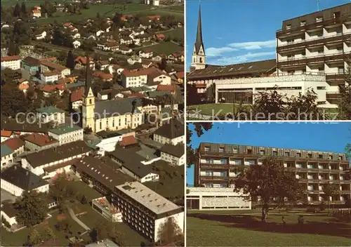 Prien Chiemsee Stadtbild mit Kirche Fliegeraufnahme Kurklinik Kronprinz Kat. Prien a.Chiemsee