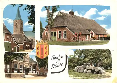 Rolde Kirche Reetdachhaus Ortspartie Felsen Kat. Rolde