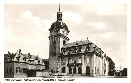 Weilburg Schlosskirche mit Marktplatz und Neptunbrunnen Kat. Weilburg Lahn