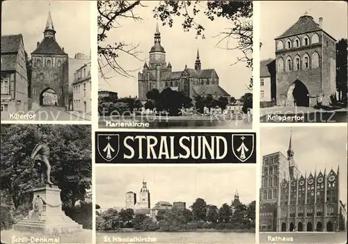 Stralsund Mecklenburg Vorpommern Kuetertor Marienkirche Kniepertor Rathaus St Nikolaikirche Schill Denkmal Kat. Stralsund