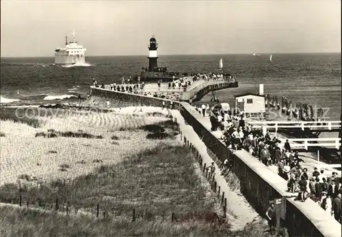 Warnemuende Ostseebad Mole Leuchtturm Dampfer Kat. Rostock