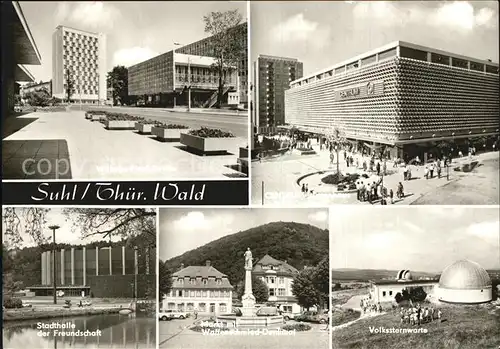 Suhl Thueringer Wald Wilhelm Pieck Strasse Hochhaus Centrum Warenhaus Volkssternwarte Markt Waffenschmied Denkmal Stadthalle der Freundschaft Kat. Suhl