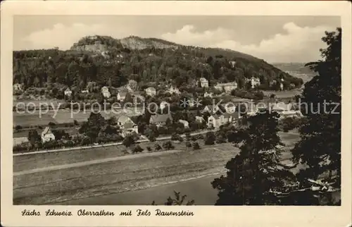 Oberrathen mit Fels Rauenstein Kat. Rathen Saechsische Schweiz