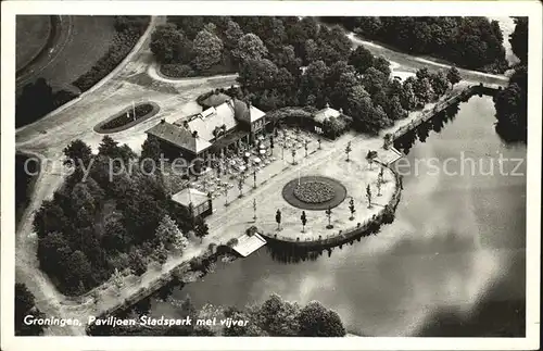 Groningen Paviljoen Stadspark met vijver Luchtopname Kat. Groningen