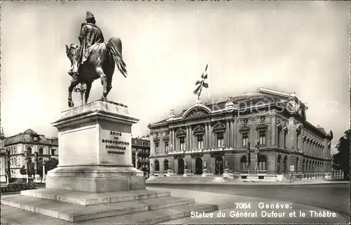 Geneve GE Statue du General Dufour et le Theatre Kat. Geneve