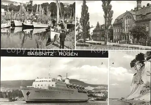 Sassnitz Ostseebad Ruegen Fischereihafen Postamt Rathaus Eisenbahnfaehrschiff MS Sassnitz Kat. Sassnitz