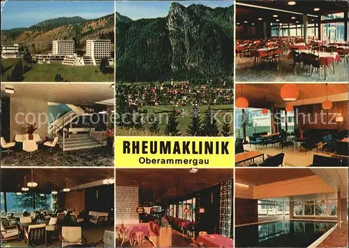 Oberammergau Rheumaklinik Halle Gruener Salon Aufenthaltsraum Speisesaal blauer Salon Bewegungsbad Kat. Oberammergau