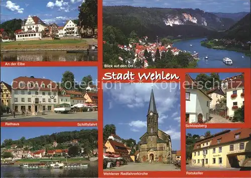 Wehlen Sachsen Panorama Elbe Rathaus Schiffsfahrt Radfahrerkirche Ratskeller Schlossberg Kat. Wehlen