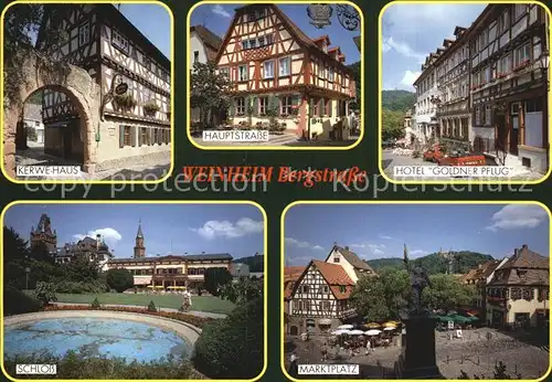 Weinheim Bergstrasse Kerwehaus Hauptstrasse Hotel Goldner Pflug Schloss Marktplatz Kat. Weinheim