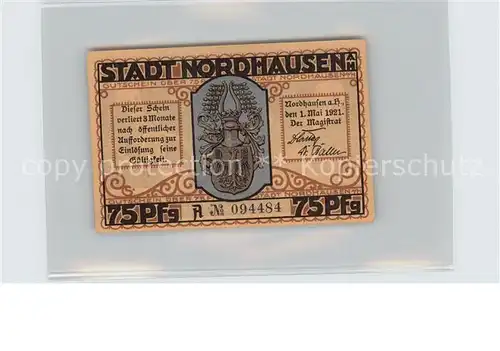 Nordhausen Thueringen Nordhaeuser Branntwein 75 Pfennig Kat. Nordhausen Harz