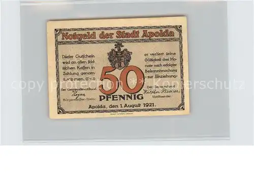 Apolda Hundemarkt 50 Pfennig Kat. Apolda