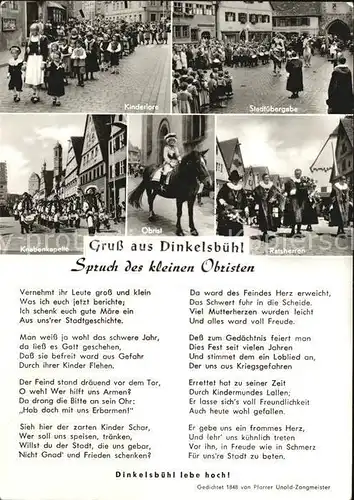 Dinkelsbuehl Kinderlore Stadtuebergabe Ratsherren Obrist  Spruch des kleinen Obristen Kat. Dinkelsbuehl