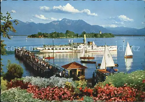 Fraueninsel Chiemsee mit Hochfellen und Hochgern Kat. Chiemsee