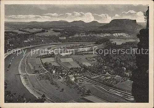 Rathen Saechsische Schweiz Panorama Blick von der Bastei mit Lilienstein Tafelberg Elbsandsteingebirge Kat. Rathen Sachsen