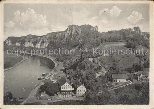 Rathen Saechsische Schweiz Panorama Elbtal mit Bastei Elbsandsteingebirge Kat. Rathen Sachsen