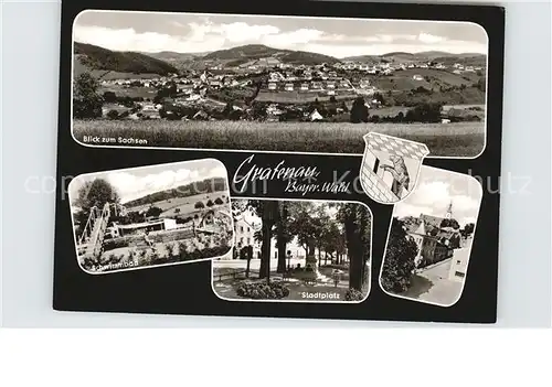 Grafenau Niederbayern Panorama Blick zum Sachsen Bayerischer Wald Schwimmbad Stadtplatz Kat. Grafenau