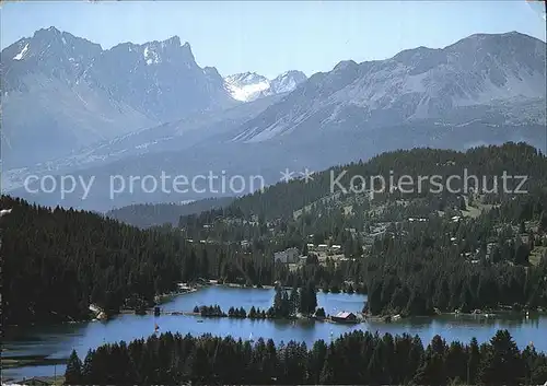 Lenzerheide GR Fliegeraufnahme Heidsee mit Piz Arblatsch Forbisch und Platta