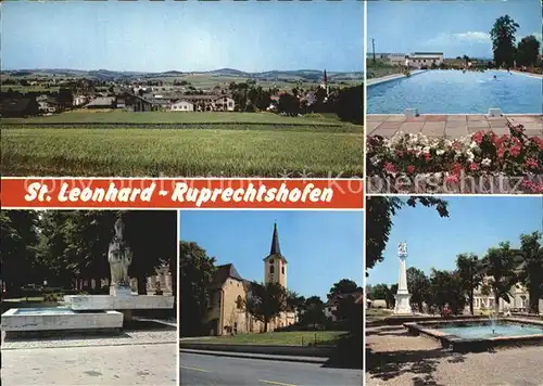 St Leonhard Forst Niederoesterreich mit Ruprechtshofen Panorama Schwimmbad Brunnen Kirche Fontaene Kat. St. Leonhard am Forst