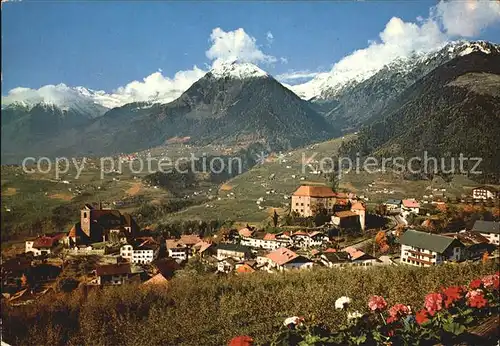 Schenna Meran Gesamtansicht mit Alpenpanorama Kat. Italien