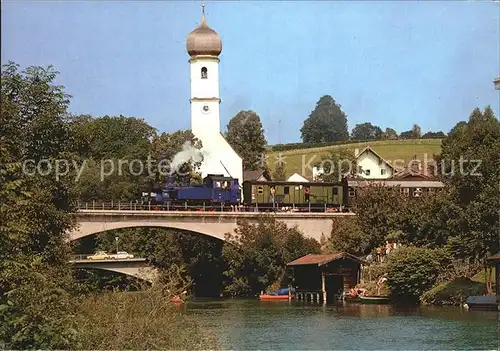 Gmund Tegernsee Lokalbahnlokomotive Nr 7 Mangfallbruecke Kirche Bayerischer Localbahn Verein Kat. Gmund a.Tegernsee