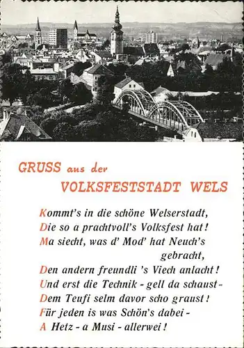 Wels Oberoesterreich Volksfeststadt Spruch Gedicht Bruecke Kat. Oesterreich