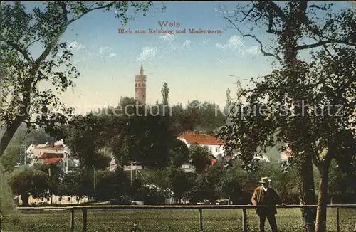 Wels Oberoesterreich Blick zum Reinberg mit Marienwarte Kat. Oesterreich